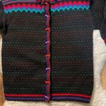 Handmade Cardigan Sweater Size Medium Knitted Black Colorful Bow Buttons‎ Womens Photo 5