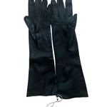 1960s French Cocktail Long Black Leather Ladies Gloves Vintage Below Elbow Photo 10