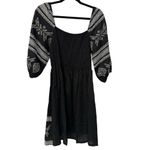Strut & Bolt Black Linen Blend Embroidered 3/4 Sleeve Mini Small Dress Smocked Photo 2