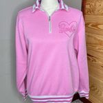 Barbie Pink Embroidered Varsity Tracksuit Fleece Quarter Zip Sweatshirt Medium Photo 0