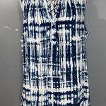 Crosby Blue & White Tie Dye Sleeveless Tie Front Lightweight Summer Rayon Top XL Photo 1