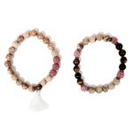 The Sak NEW - 2PC Set Jasper & Lava Stone Boho Stackable Stretch Tassel Bracelets Malas Photo 1
