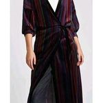 ZARA Velvet Kimono Stripe Wrap Maxi Dress Medium Purple Multi Striped Boho Spark Photo 0