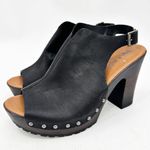 Korks Arden Platform Block Heel Slingback Peep Toe Studded Faux Leather Sandals Black Size 10 Photo 1