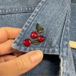 Christopher & Banks  Denim Button Down Red Apples Embroidery Grandma Core Shirt M Photo 2