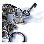 DIAMOND ENCRUSTED LOCK & KEY SOLID STERLING 925 HEAVY 18" QUALITY LINK NECKLACE Silver Photo 2