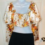 Red Dress Boutique Red Dress Gently Love Ivory Floral Print Crop Top Puff Sleeves White Rust L Photo 6