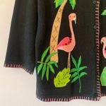 Quacker Factory The  Black Knit Flamingo Sequin Tropical Cardigan Sweater 2XL Photo 3