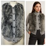 Three Dots Gray Faux Fur Vest Size S | Button Front Sweatshirt Trim Layering Photo 8