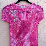 Collina Strada Sequin Cardio Lace Shrunken T-shirt Hot Pink Butterflies size S Photo 4