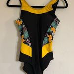 None Yellow and Black Floral Women Swim One Piece SZ S Photo 3