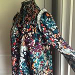 Long sleeve mock neck, color full splatter ruffled blouse Purple Photo 2