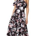 Jason Wu Floral Ruffle Shoulder Midi Dress 0 Black Wedding Guest Event Cocktail Photo 0
