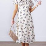 Sweet Salt Women Floral Homestead Classic Vintage Cream Lined Midi Dress Size 12 Green Photo 0