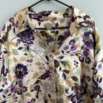 i.e. Woman 100% Silk Floral Blouse Size 3X Button Front Top Boho Botanical Print Purple Photo 1