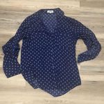 EXPRESS XS Navy blue and white anchor print blouse with long sleeves button up Photo 0