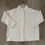 Eileen Fisher  Boucle Wool Knit High Collar Jacket in Oatmeal Heather Size Large Photo 3