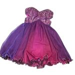 Blondie Nites sequin strapless ruffle mini dress purple ombré with side cut outs Photo 5