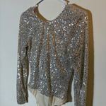 NWT Lulus Shimmering Love Silver Sequin Cowl Back Bodysuit Size Small Photo 1