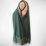 Women's Green Round‎ Neck Relaxed Fit Sleeveless Tunic Lace Trim Small | GUC Photo 3