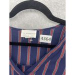 Workshop The  Women's Blouse Tunic Roll Tab Sleeve Blue Striped V Neck Sz Medium Photo 14
