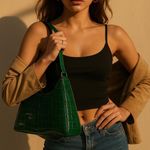 American Vintage Y2K Green Croc Embossed Shoulder Bag Photo 1
