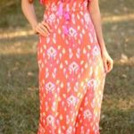 Mud Pie NEW Orange Ikat Maxi Dress Strapless Tiered Ruffle Vacation Resortwear Photo 2