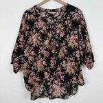 Denim & Supply Ralph Lauren Black Floral Lace-Up Ruffle Blouse Size Large Photo 0