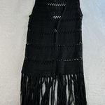 Rock & Roll Cowgirl  L Large Crochet Vest Black Fringe Long Rodeo Whimsigoth Photo 1