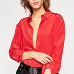 The Kooples ‎ Wrap-Over Red Silk Long Sleeve Button Down Bodysuit Sz 2 (M) NEW Photo 0