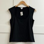J.Crew Cap Sleeve Stretch Cotton Blend Squareneck Tank Top in Black, Size Medium Photo 3