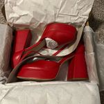 Red Closed Toe Chunky Heels Size 7.5 Photo 6