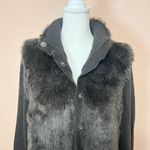 Tahari Wool Faux Fur Full Snap Long Black Mixed Media Sweater Shacket Size Small Photo 5