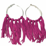 None Boho Fringe Tassel Hoop Earrings Silver Tone Magenta Purple‎ Big Statement Large Photo 0