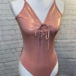 PacSun LA Hearts Metallic Pink Lace Front Bodysuit Photo 0