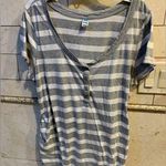 Old Navy Gray and White Stripe Maternity Short Sleeve T-Shirt Button Neck Photo 0