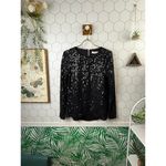 Oasis  Black Textured Sequin Long Sleeve Top - Size - XS Photo 2
