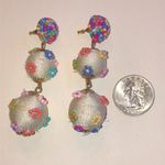 Colorful Fabric Beaded Boho Floral Beaded Ball Drop Earrings White Photo 2
