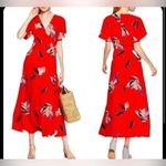 A New Day  Red Floral Print Wrap Surplice Maxi Dress Pockets Side Tie Summer Sz S Photo 1