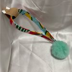 Handmade Colorful Watermelon Print Wristlet Keychain with Mint Green Pompom Photo 2