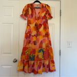 Farm Rio  Patch Twirl Midi Dress Tiered Puff Short Sleeves Sz Small Photo 2