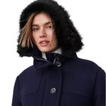 Ann Taylor  Weekend Collection Faux Fur Trim Wool Duffle Coat Blue Size M Photo 3