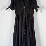 Free People Love Of My Life Black Button Front Midi Dress M | Tie Sleeves Photo 0