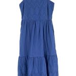 Uniqlo  Blue Cotton Eyelet Smocked Tiered Midi Dress XS 100% Cotton Photo 0