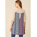 Umgee Tunic Blouse M Boho 3/4 Open Split Sleeve Lace Bow Tie Back Multicolor Photo 4