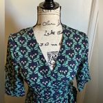 Ethereal Green & Blue Floral Geometric Wrap Open Back Dress #S Photo 4