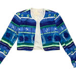 Cache Vintage Y2K Women's Blue Floral Striped Open Front Jacket Size 4 Retro Photo 0