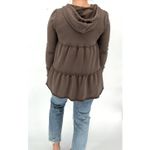 PaperMoon Womens Small Tiered Ruffled Zip Up Hooded Drawstring Top Brown Jacket Photo 2