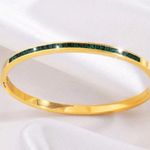 Women Stylish Design Stainless Steel Single Row Drill Bracelet Gold Photo 5