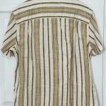 American Eagle  Men’s Striped Short Sleeve Button Up Shirt Beige Casual Cruise L Photo 1